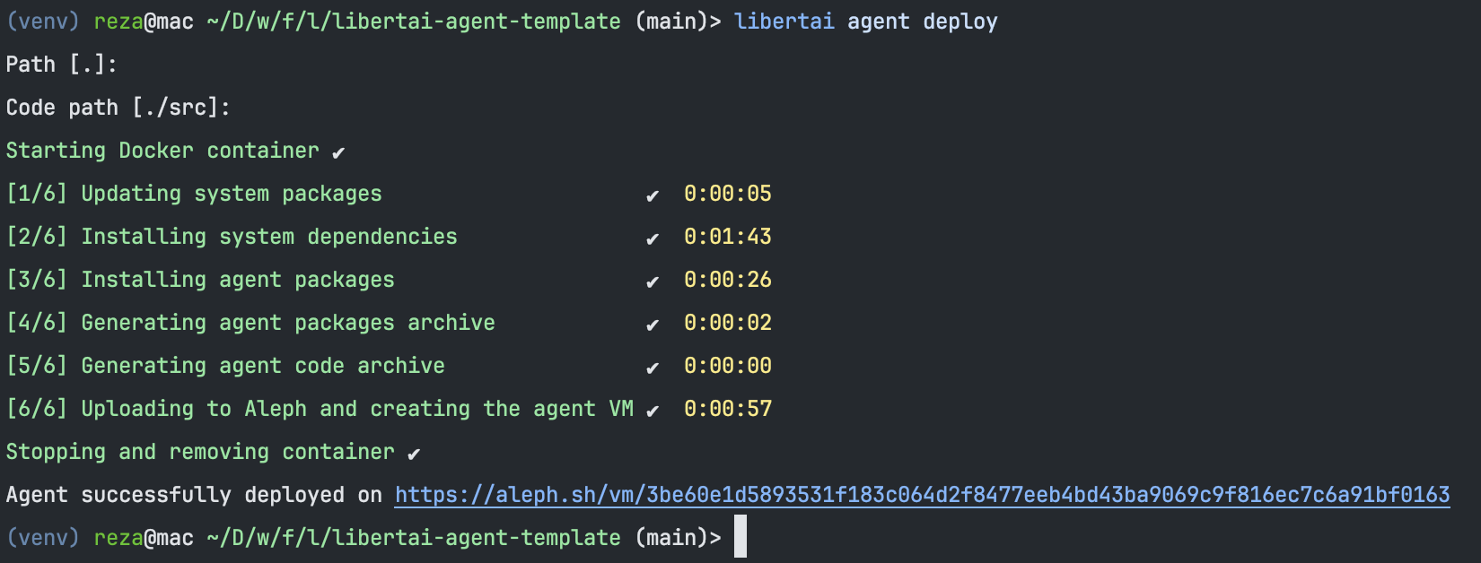 Agent deployment with libertai-client